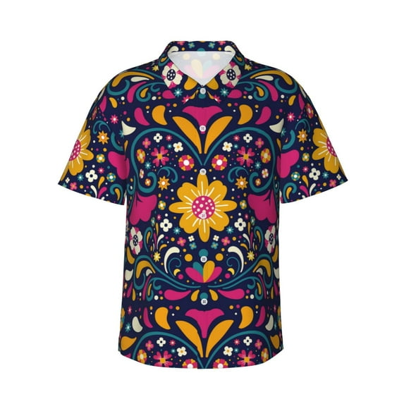 Haiem Cinco De Mayo Floral Printed Hawaiian Shirt for Men - Men’s Casual Beach Summer Shirts - Stretch Fabric with Modern Fit-Medium