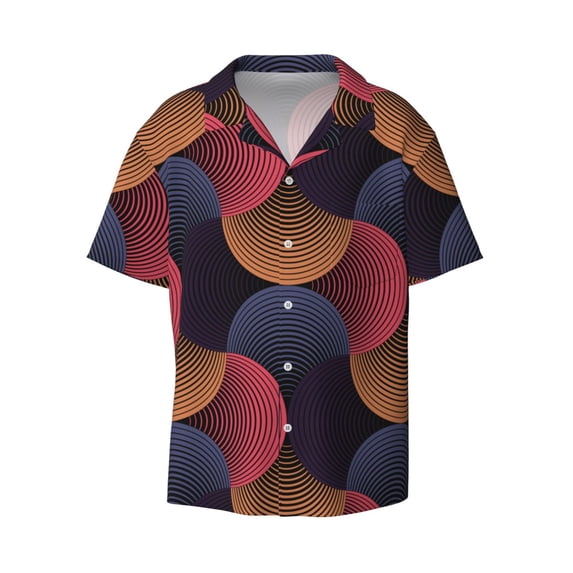 Haiem Circular Stripes Men's Casual Shirts Short Sleeve Button Down Shirts Fashion Textured Summer Beach Shirt-Small