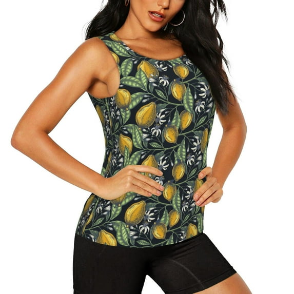 Haiem Citrus Fruits Elegant Lemons Workout Tank Tops for Women, Athletic Sports Slim-Fit Tank Tops, Compression Sleeveless Dry Fit Shirts,Athletic Shirt-