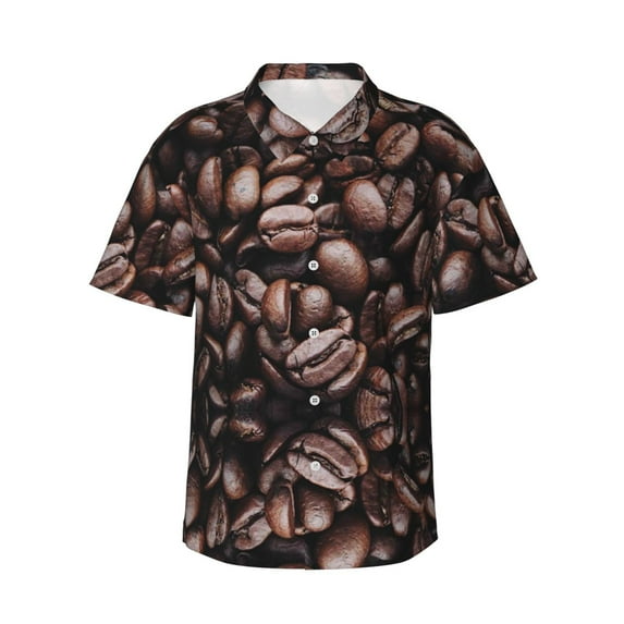 Haiem Coffee Bean Printed Hawaiian Shirt for Men - Men’s Casual Beach Summer Shirts - Stretch Fabric with Modern Fit-Small