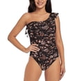 thumbnail image 1 of Haiem Coffee Bean Women's One Piece Swimsuits Tummy Control One Shoulder Bathing Suits Ruffle Swimwear-X-Large, 1 of 8