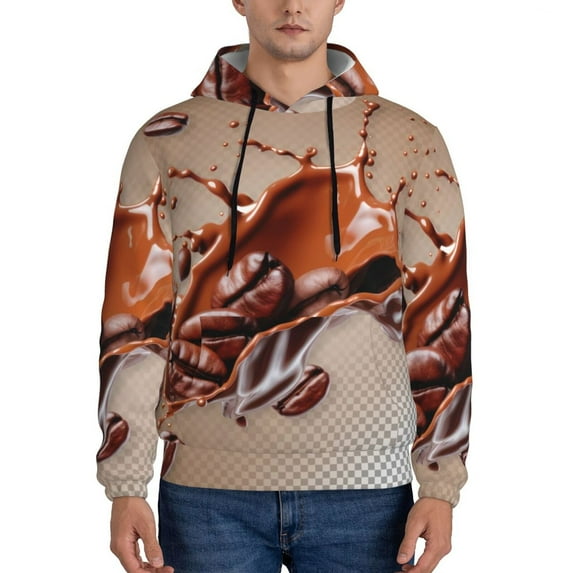 Haiem Coffee Beans Chocolate Splash Patterned Men's Hoodie with Kangaroo Pocket - Ideal Pullover Sweatshirt for Daily Wear, Travel, and Home-3X-Large