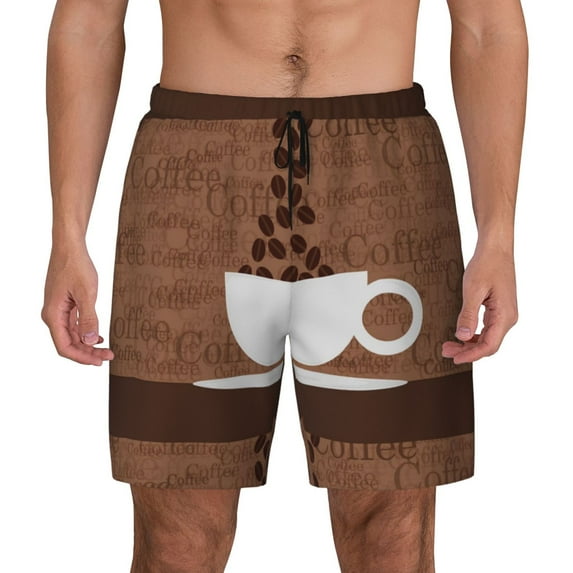 Haiem Coffee Cafe Cup Mens Swim Trunks with Compression Liner 2 in 1 Swimming Shorts Stretch Swimwear Quick Dry,Board Shorts-Medium