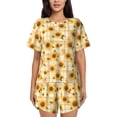 thumbnail image 1 of Haiem Coffee Plaid Sunflower Pattern Pajama Set for Women 2 Piece Lounge Set Short Sleeve Tops and Shorts Soft Sleepwear-Small, 1 of 7