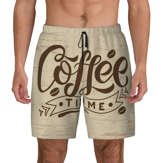 Haiem Coffee Time (2) Mens Swim Trunks with Compression Liner 2 in 1 Swimming Shorts Stretch Swimwear Quick Dry,Board Shorts-Small