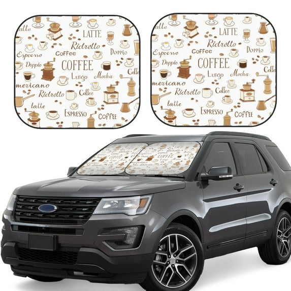 Haiem Coffee Car Windshield Sun Shade (2 Pieces) Foldable Windshield Sun Shade Car Accessories for Truck SUV Pickup-Large