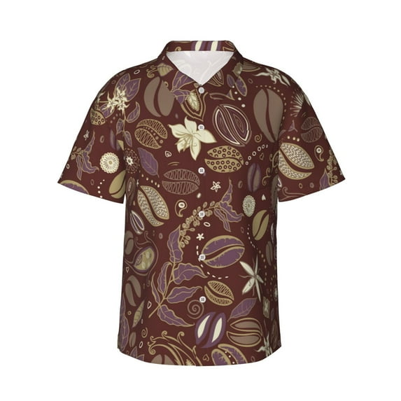 Haiem Coffee and Flowers Printed Hawaiian Shirt for Men - Men’s Casual Beach Summer Shirts - Stretch Fabric with Modern Fit-Medium