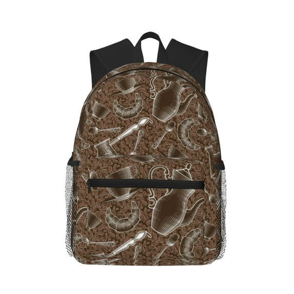 Haiem Coffee pots Lightweight Backpack for School, Classic Basic Water Resistant Casual Daypack for Travel with Bottle Side Pockets