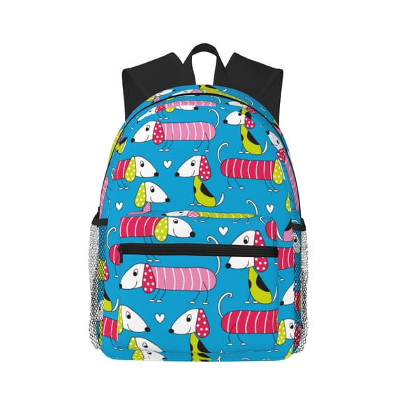Haiem Color Dachshund Dog Lightweight Backpack for School, Classic Basic Water Resistant Casual Daypack for Travel with Bottle Side Pockets