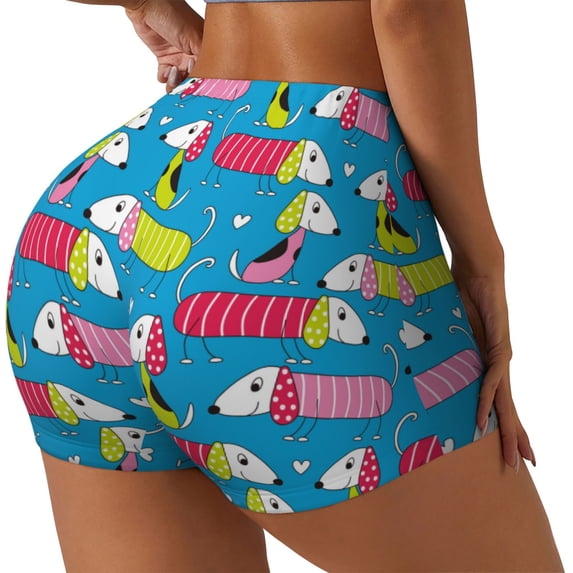 Haiem Color Dachshund Dog No Front Seam Biker Shorts for Women Yoga Workout Gym Bike Shorts with Tummy Control Moisture-Wicking-XX-Large