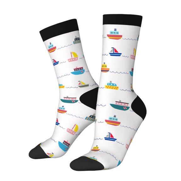 Haiem Color Ships Pattern Crew Socks – Soft & Durable Moisture-wicking Socks, Stay-Up Fit for Business, Work, and Casual Wear Size 5-11