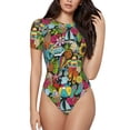 thumbnail image 1 of Haiem Color Summer Women's Crew Neck Short Sleeve Bodysuit Tops Stretchy Slim Basic-Medium, 1 of 8