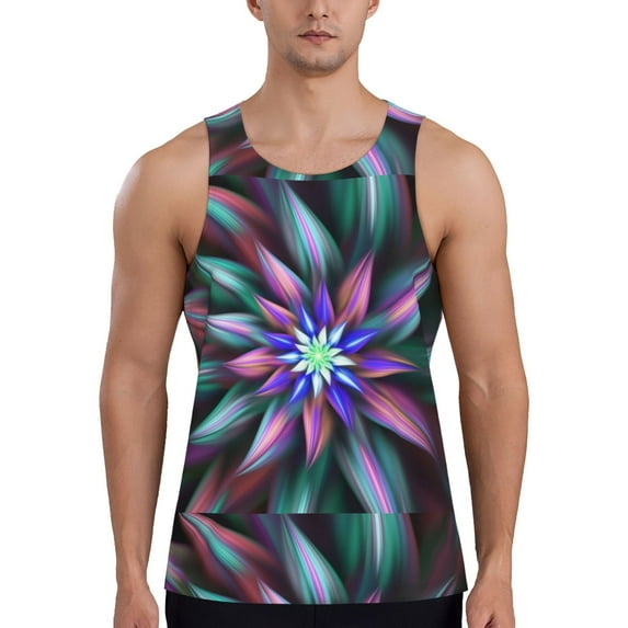 Haiem Colored Abstract Men Workout Tank Top Gym Bodybuilding Sleeveless Muscle T Shirts Athletic Tank Breathable Workout Shirt-X-Large
