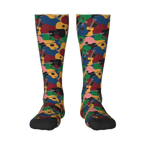 Haiem Colored Guitars Socks, Funny Novelty Crazy Design Cotton Socks Sports Socks Knee High Socks For Men, Women,1Pairs - Gift For Working Friends