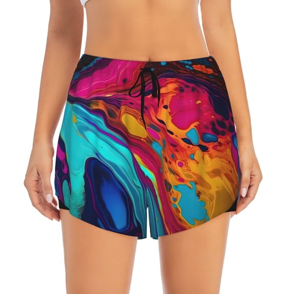 Haiem Colorful Abstract Swirls Women's 2 in 1 Running Shorts - Lightweight Athletic Workout Gym Yoga Breathable Sports Shorts Liner with Phone Pockets-Small