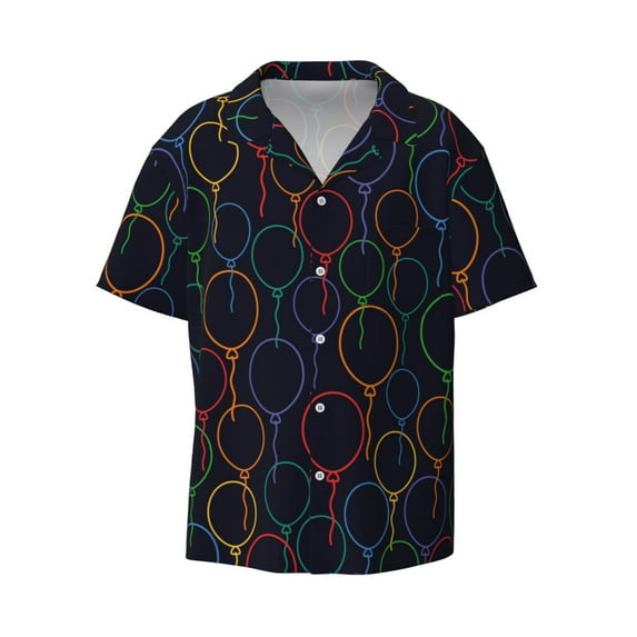 Haiem Colorful Balloons Men's Casual Shirts Short Sleeve Button Down Shirts Fashion Textured Summer Beach Shirt-Medium