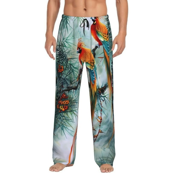 Haiem Colorful Birds Pine Branch Men's Pajama Pants Ultra Lightweight Pjs Bottoms Sleepwear Bottom Pants With Pocket Drawstring-Large