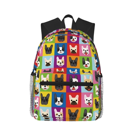 Haiem Colorful Bulldog Lightweight Backpack for School, Classic Basic Water Resistant Casual Daypack for Travel with Bottle Side Pockets