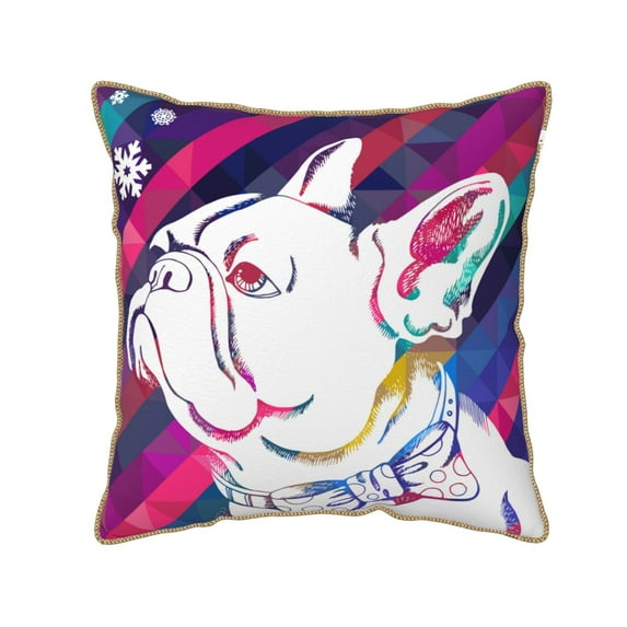 Haiem Colorful Bulldog Print Velvet Soft Solid Decorative Square Throw Pillow Covers Set with Elegant Piping Christmas Cushion Case for Sofa Bedroom Car-18"x18"