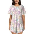 thumbnail image 1 of Haiem Colorful Bunny Pattern Pajama Set for Women 2 Piece Lounge Set Short Sleeve Tops and Shorts Soft Sleepwear-Small, 1 of 7