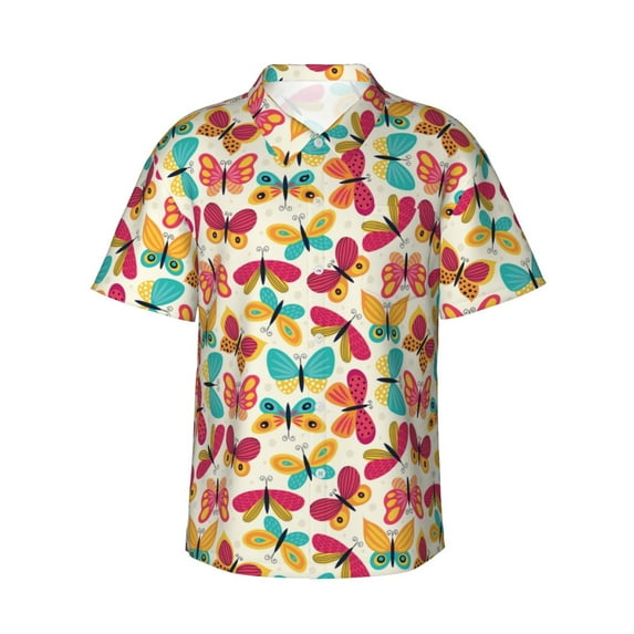 Haiem Colorful Butterflies Printed Hawaiian Shirt for Men - Men’s Casual Beach Summer Shirts - Stretch Fabric with Modern Fit-Small
