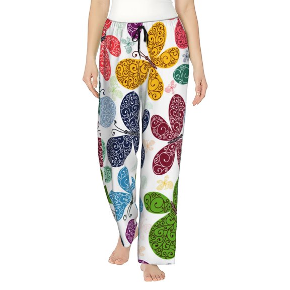 Haiem Colorful Butterflies Women's Pajama Pants Ultra Lightweight Pjs Bottoms Sleepwear Bottom Pants With Pocket Drawstring-Small