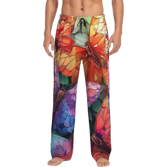 Haiem Colorful Butterfly Cluster Men's Pajama Pants Ultra Lightweight Pjs Bottoms Sleepwear Bottom Pants With Pocket Drawstring-
