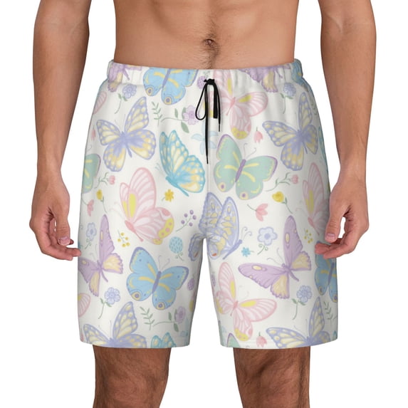 Haiem Colorful Butterfly Mens Swim Trunks with Compression Liner 2 in 1 Swimming Shorts Stretch Swimwear Quick Dry,Board Shorts-Small