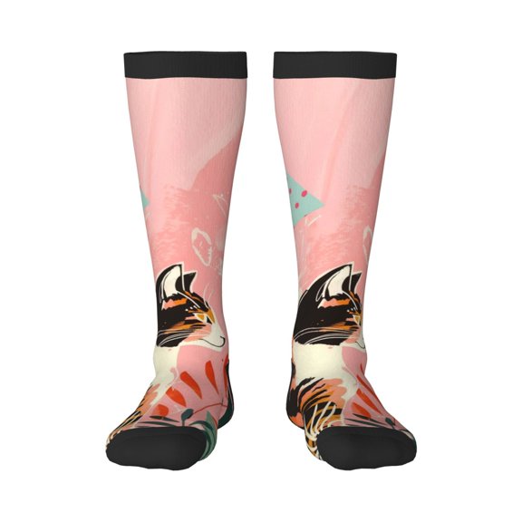 Haiem Colorful Cat With Flowers Socks, Funny Novelty Crazy Design Cotton Socks Sports Socks Knee High Socks For Men, Women,1Pairs - Gift For Working Friends