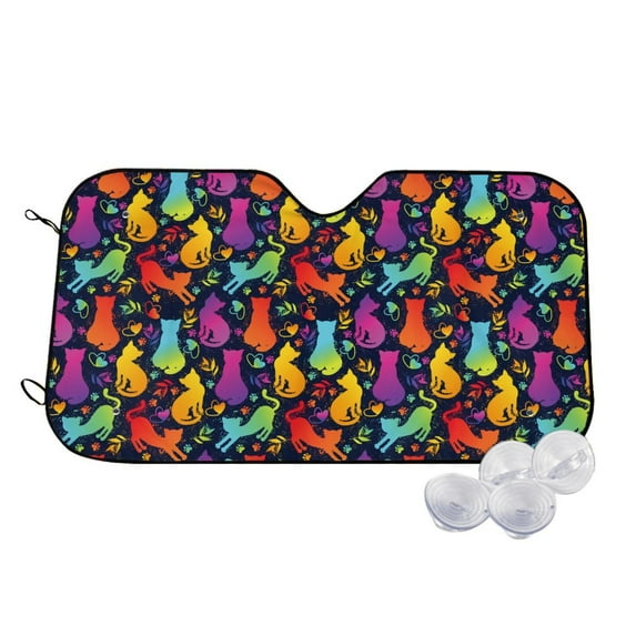 Haiem Colorful Cats Car Windshield Sun Shade - Blocks UV Rays Sun Visor Protector, Sunshade to Keep Your Vehicle Cool, Universal Fit SUV Van Sedan-Medium