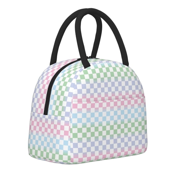 Haiem Colorful Checkerboard Printed Lunch Bag Women, Lunch Box Lunch Bag for Women, Small Leakproof Cute Lunch Tote Large Capacity Reusable Insulated Cooler Lunch Container