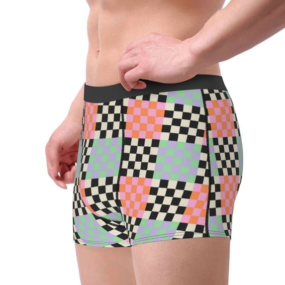 Haiem Colorful Checkered Men's Boxer Briefs, Every Day Comfort Stretch Cotton Moisture-Wicking Underwear-Small