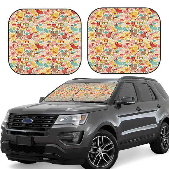 Haiem Colorful Chicken Car Windshield Sun Shade (2 Pieces) Foldable Windshield Sun Shade Car Accessories for Truck SUV Pickup-Small