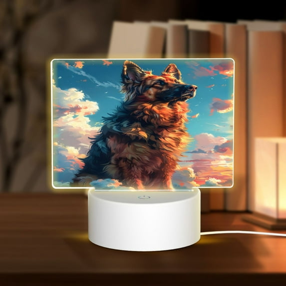Haiem Colorful Cloud Shepherd Dog Pattern Acrylic Night Light Gift with 3 Color ModesTouch-Sensitive LED Lamp Perfect Gift for Mother's Day, Birthday, or Christmas