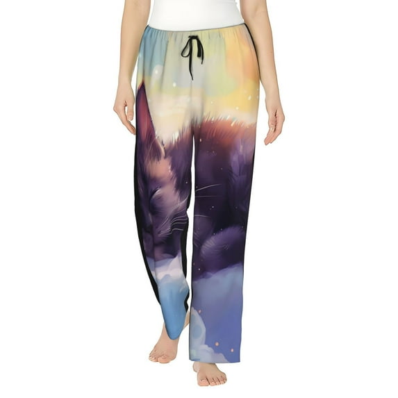 Haiem Colorful Cloud Sleeping Cat Women's Pajama Pants Ultra Lightweight Pjs Bottoms Sleepwear Bottom Pants With Pocket Drawstring-X-Large