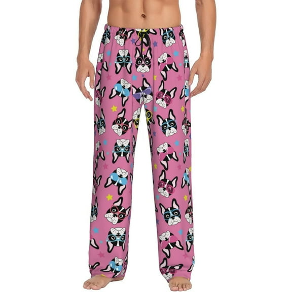 Haiem Colorful Cute French Bulldog Men's Pajama Pants Ultra Lightweight Pjs Bottoms Sleepwear Bottom Pants With Pocket Drawstring-Large