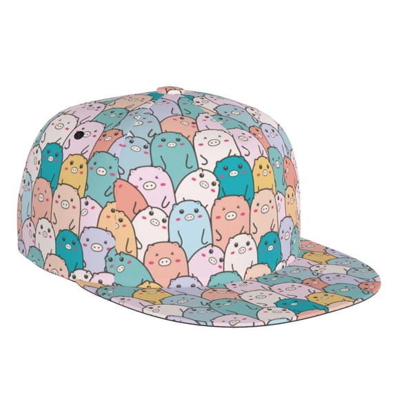 Haiem Colorful Cute Pig Classic Snapback Cap Flat Bill Hat Baseball Cap Adjustable Size Cotton Dad Hat