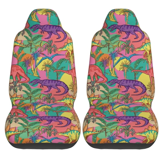 Haiem Colorful Dinosaur Printed Car Seat Covers Set of 2, Universal Fit Car Seat Covers,Protective Seat Covers,Comfortable Car Seat Covers, Easy Installation Seat Covers, Vehicle Seat Covers