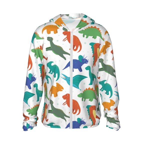 Haiem Colorful Dinosaur UPF 50+ Fishing Shirts for Men Long Sleeve UV Sun Protection Hoodie Non-Mask Outdoor Hiking Shirts