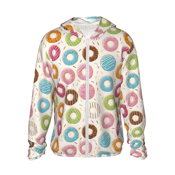 Haiem Colorful Donuts UPF 50+ Fishing Shirts for Men Long Sleeve UV Sun Protection Hoodie Non-Mask Outdoor Hiking Shirts