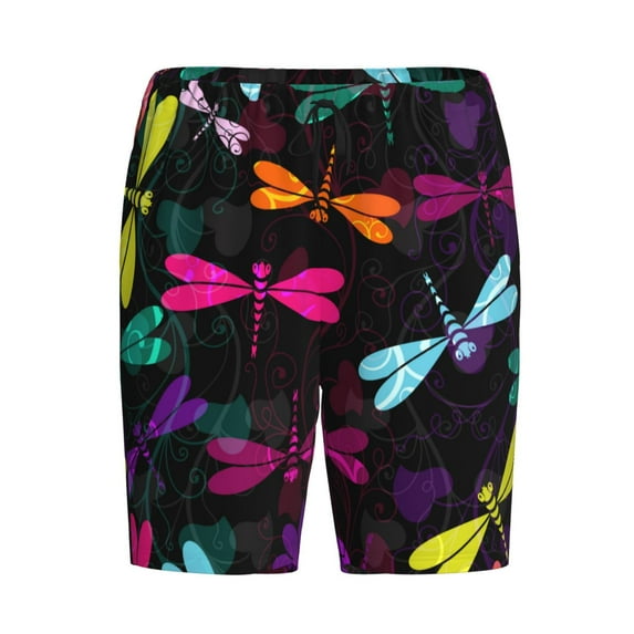 Haiem Colorful Dragonflies Men's Pajama Short with Soft Woven Cotton Elastic Waistband Sleep Short-Large