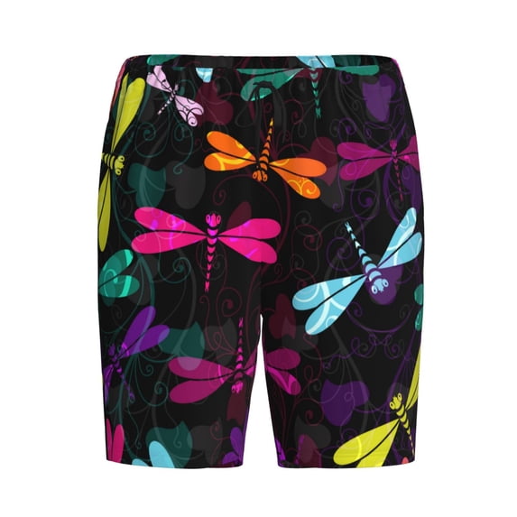 Haiem Colorful Dragonflies Men's Pajama Short with Soft Woven Cotton Elastic Waistband Sleep Short-X-Large