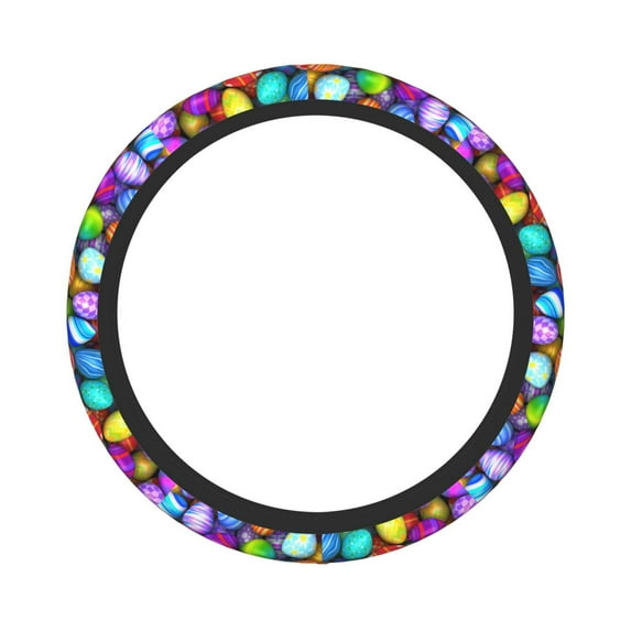 Haiem Colorful Easter Eggs1 Print Steering Wheel Cover 15 Inches for Women Men, Neoprene Anti-Slip Steering Wheel Grip Wrap Car Accessories Protective Case Cover for Vehicle Truck SUV