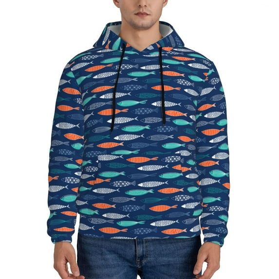 Haiem Colorful Fish 3 Patterned Men's Hoodie with Kangaroo Pocket - Ideal Pullover Sweatshirt for Daily Wear, Travel, and Home-Small
