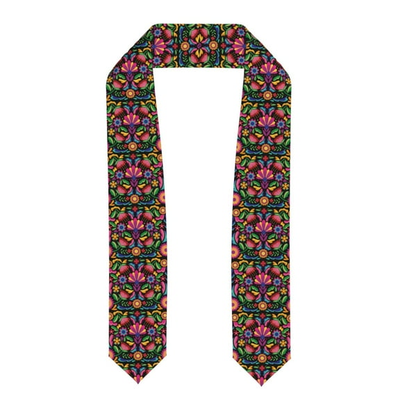 Haiem Colorful Floral Embroidery Mexican Pattern Graduation Stole 2024 | Premium Satin Sash for Graduation Ceremony