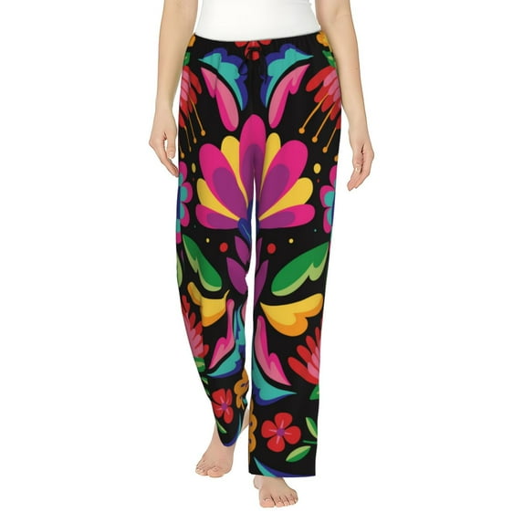 Haiem Colorful Floral Embroidery Mexican Women's Pajama Pants Ultra Lightweight Pjs Bottoms Sleepwear Bottom Pants With Pocket Drawstring-XX-Large