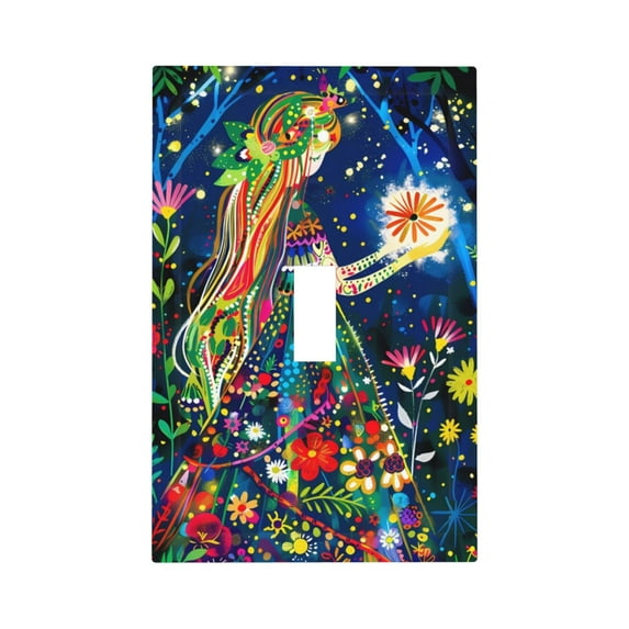 Haiem Colorful Floral Forest Fairy Pattern Decorative Wall Plates, 1-Gang 5.0" x3.0", Unbreakable Thermoplastic Faceplate Cover for Decorator Receptacle Outlet & Switch-Style T