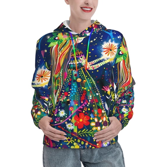 Haiem Colorful Floral Forest Fairy for Women's Fashion Hoodies & Sweatshirts with Kangaroo Pocket,Hooded Sweatshirt with Eye-catching Drawstrings-Medium
