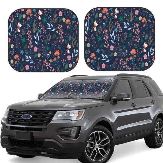 Haiem Colorful Flowers Car Windshield Sun Shade (2 Pieces) Foldable Windshield Sun Shade Car Accessories for Truck SUV Pickup-Medium