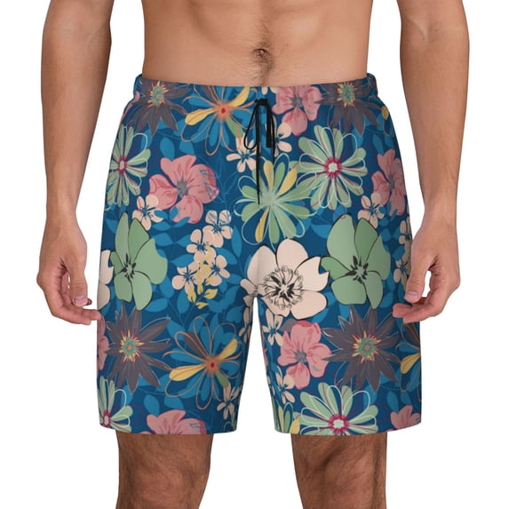 Haiem Colorful Flowers Mens Swim Trunks with Compression Liner 2 in 1 Swimming Shorts Stretch Swimwear Quick Dry,Board Shorts-XX-Large